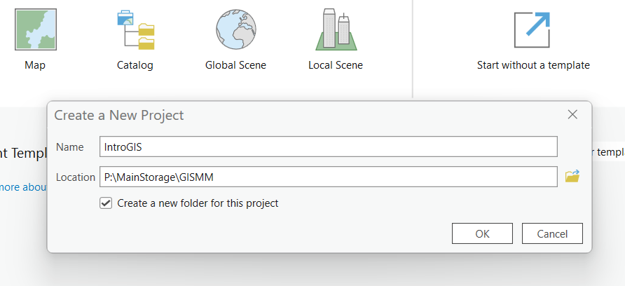 Creating a new ArcGIS Pro project